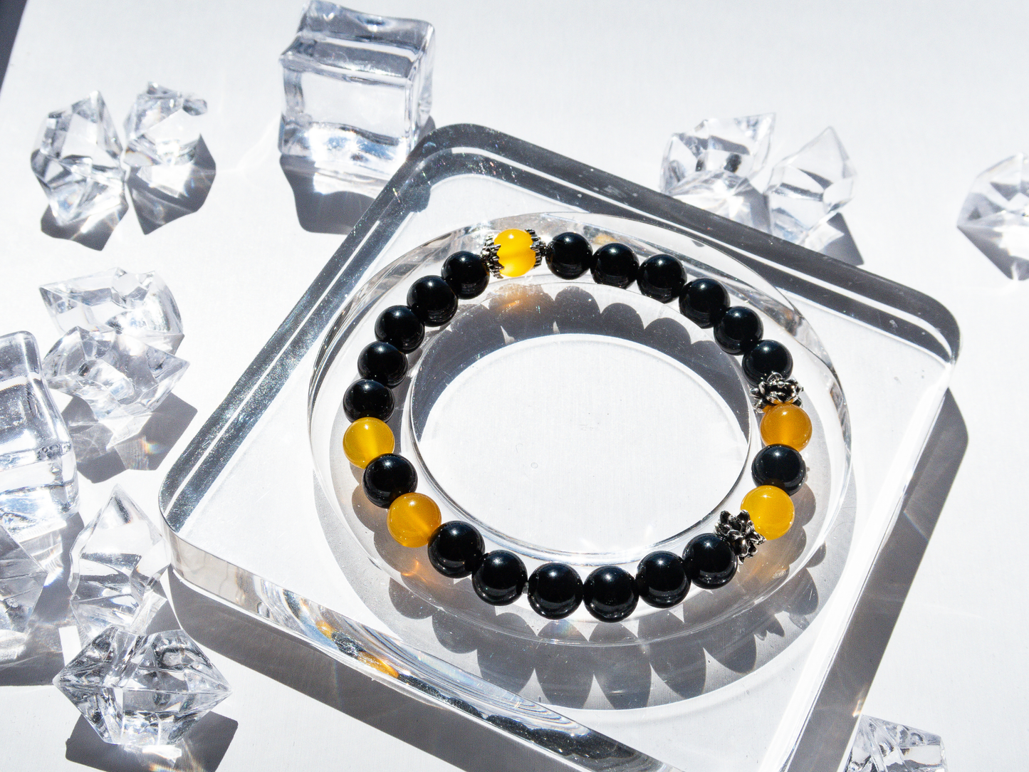 Yellow Agate & Black Onyx AAA Grade Bracelet – Handmade
