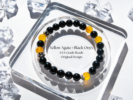 Yellow Agate & Black Onyx AAA Grade Bracelet – Handmade