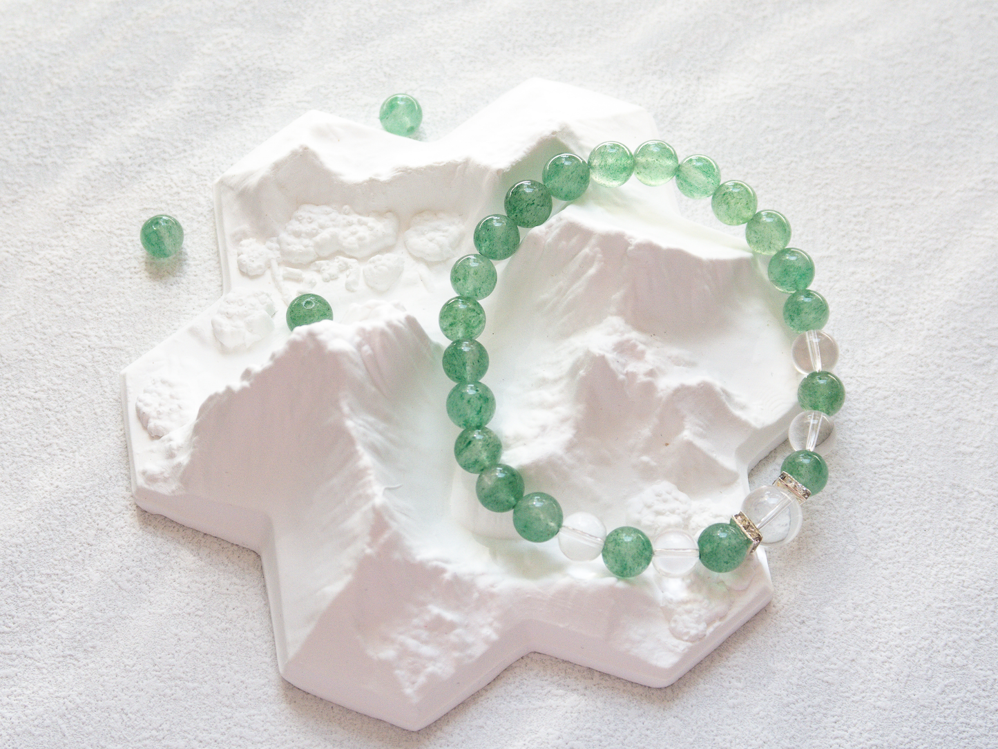 Green Strawberry Quartz & AAA Clear Quartz Bracelet – Handmade