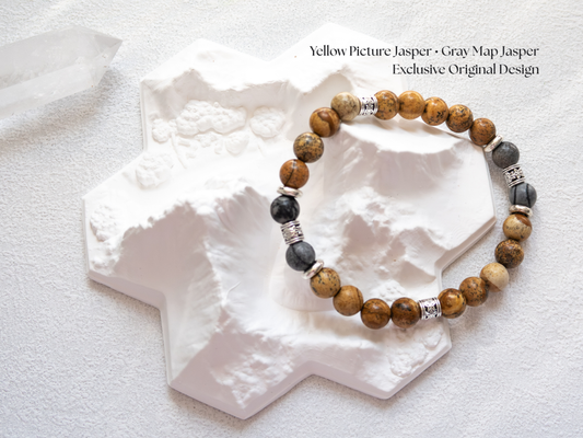 Yellow Picture Jasper & Gray Map Jasper Bracelet – Handmade