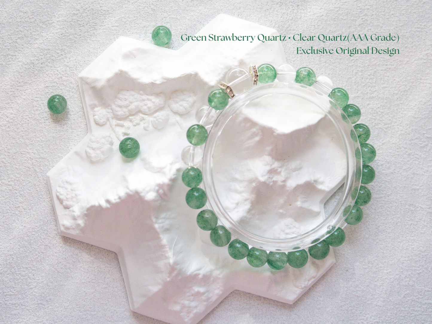 Green Strawberry Quartz & AAA Clear Quartz Bracelet – Handmade