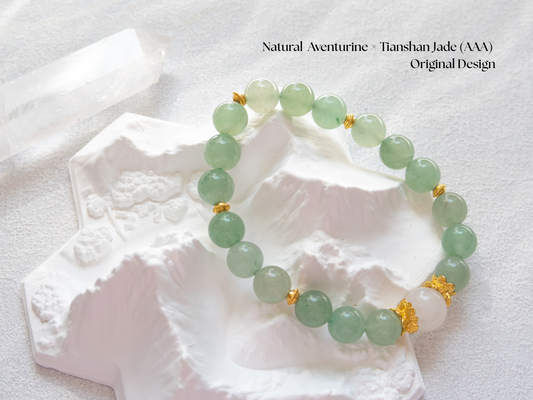 Green Aventurine Beaded Bracelet – Tianshan Jade Center (AAA), Handmade in USA
