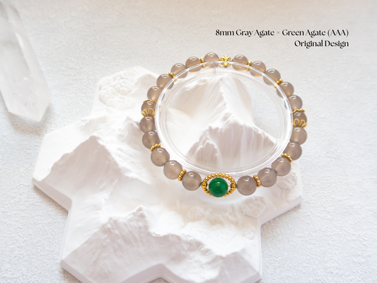 8mm Gray Agate & Green Agate (AAA) Bracelet – Unisex