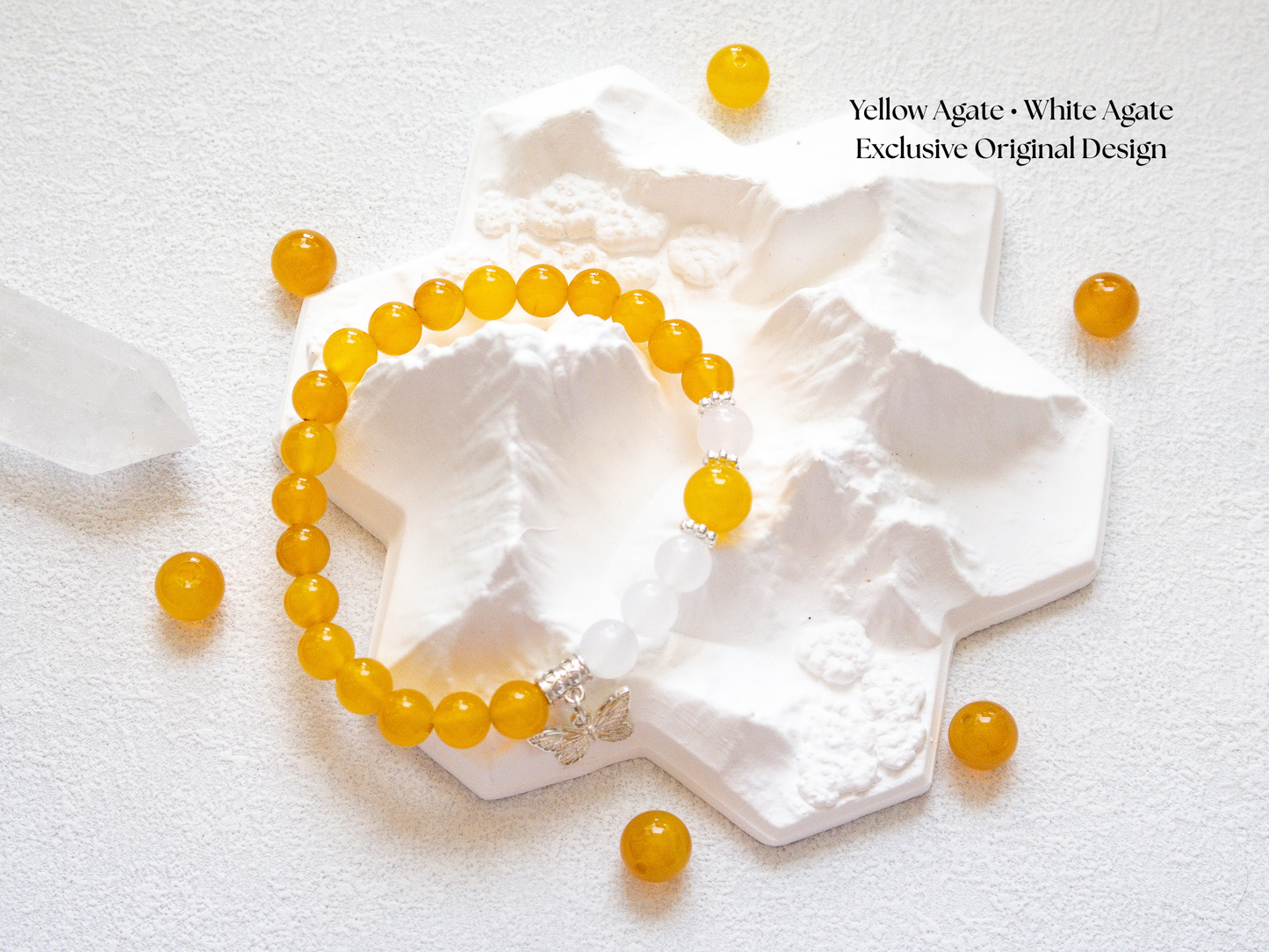 Yellow & White Agate Bracelet 8 mm Bracelet (10 mm Center)
