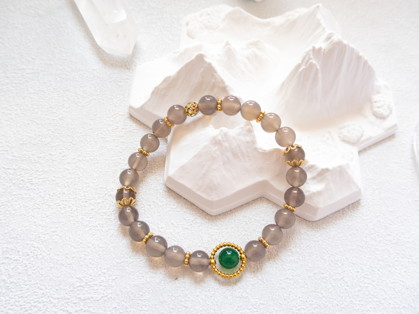 8mm Gray Agate & Green Agate (AAA) Bracelet – Unisex