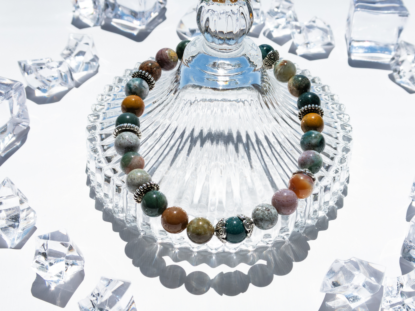 Ocean Agate 8 mm Gemstone Bracelet – Handmade Stretch Crystal Jewelry, Calming Sea Green Beads, Unisex Gift, Fits 5.5-7″ Wrist