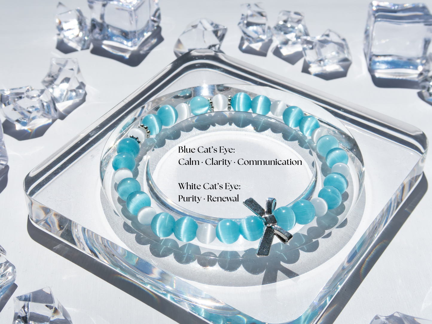 Blue & White Cat’s Eye Glass Bracelet