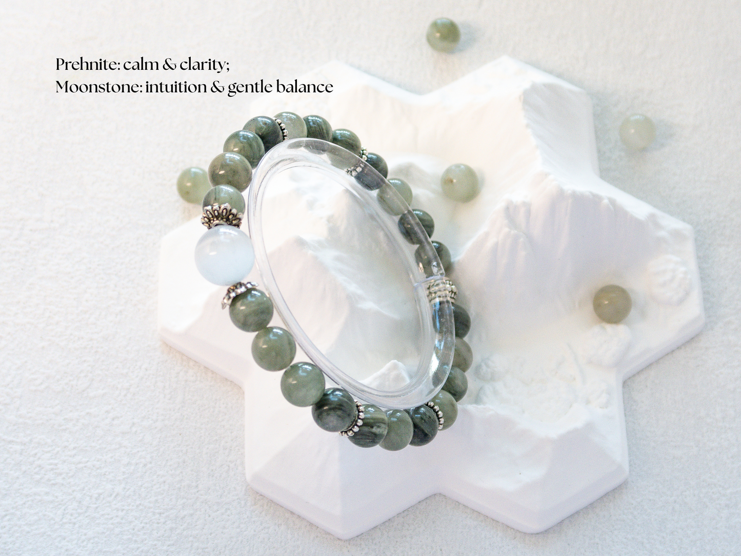 Prehnite Bracelet with White Moonstone