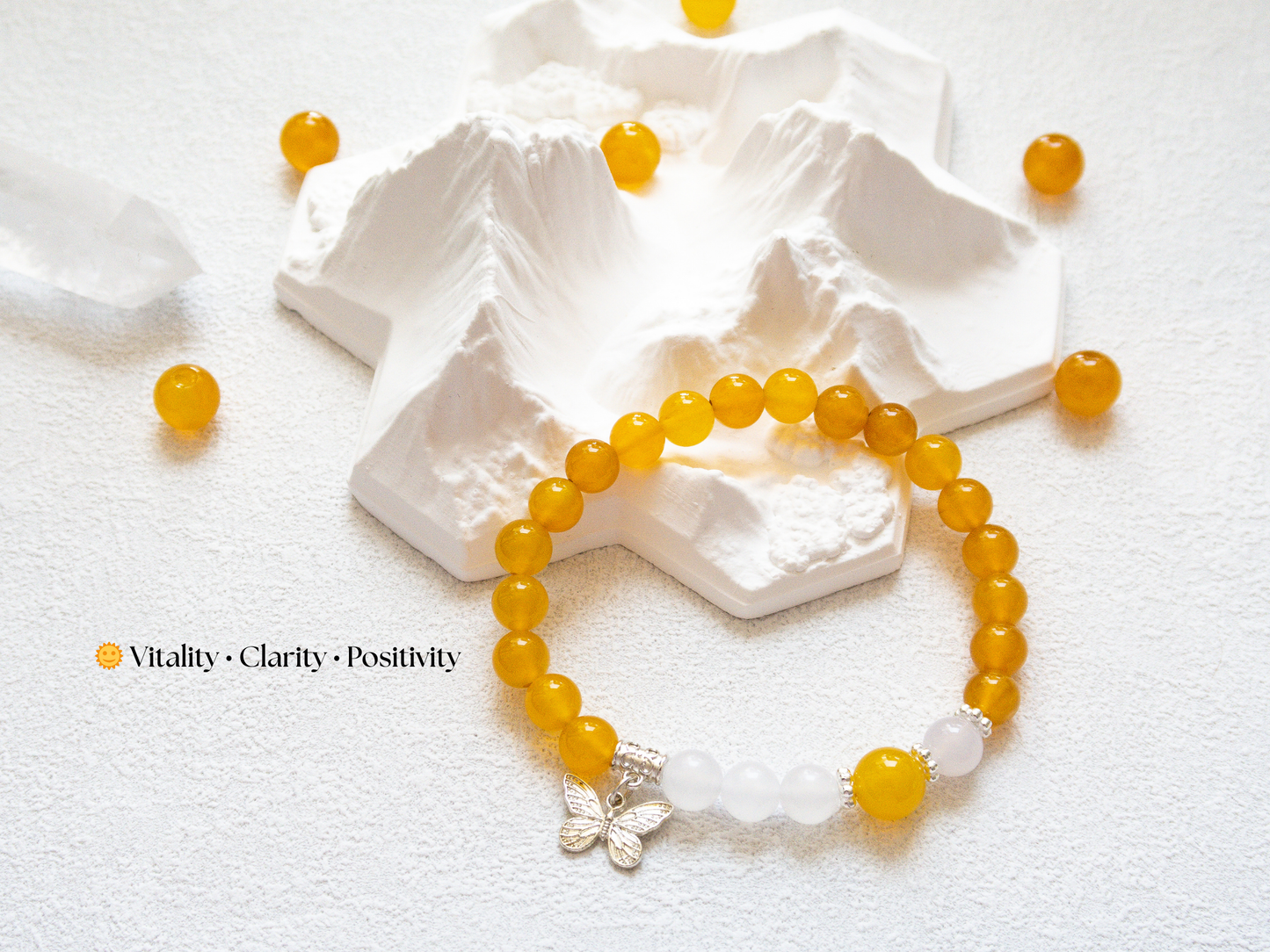 Yellow & White Agate Bracelet 8 mm Bracelet (10 mm Center)