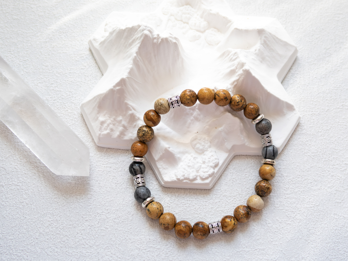 Yellow Picture Jasper & Gray Map Jasper Bracelet – Handmade