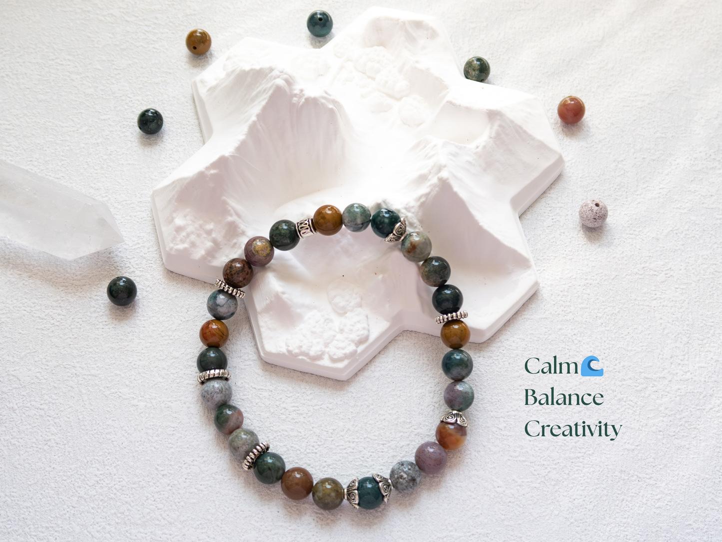 Ocean Agate 8 mm Gemstone Bracelet – Handmade Stretch Crystal Jewelry, Calming Sea Green Beads, Unisex Gift, Fits 5.5-7″ Wrist