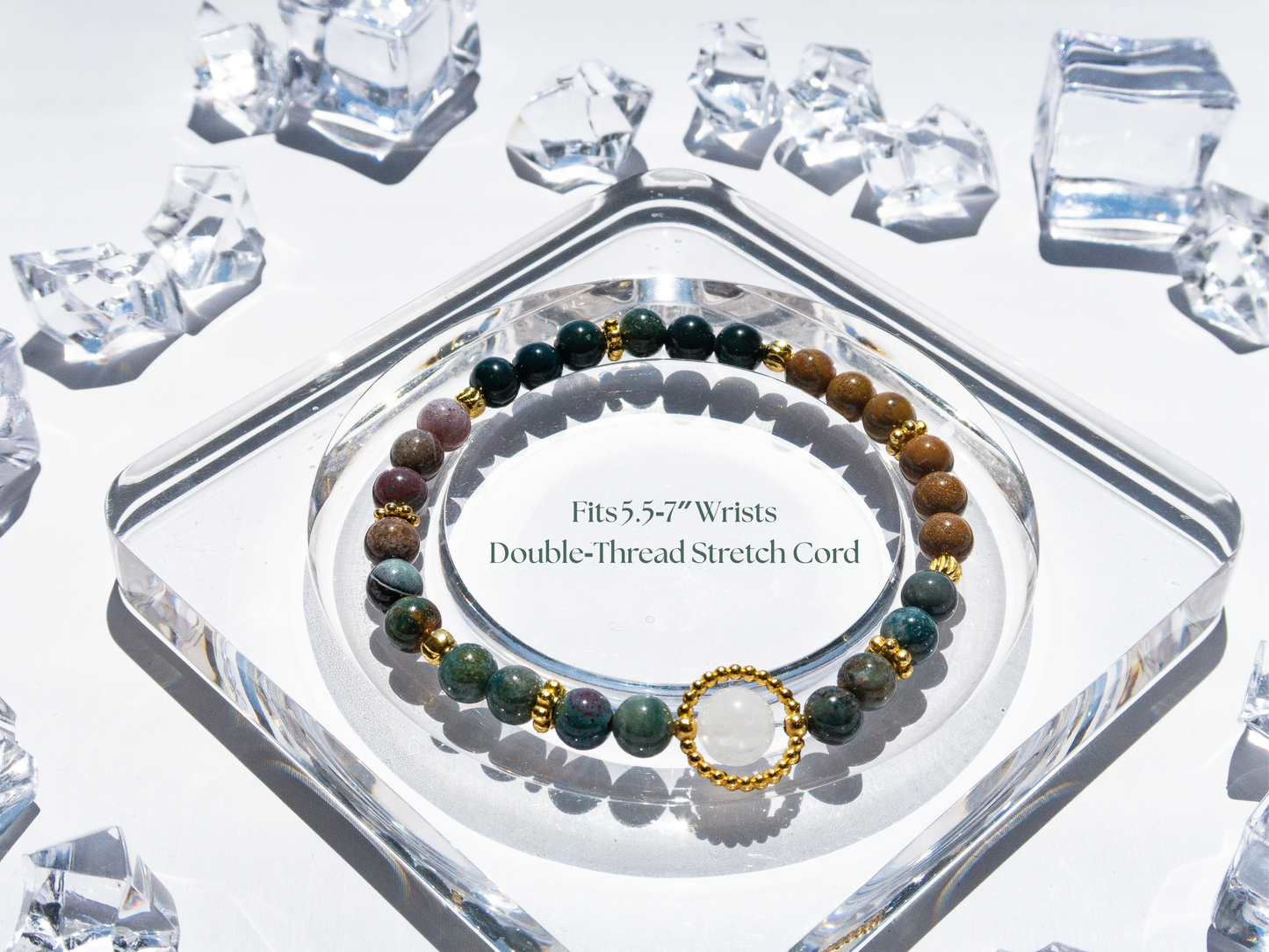 Ocean Agate 6 mm Bracelet w/ 8 mm White Jade Center – Handmade Original Design • Calming Natural Stone • Elastic Fits 5.5‑7″ Unisex Gift