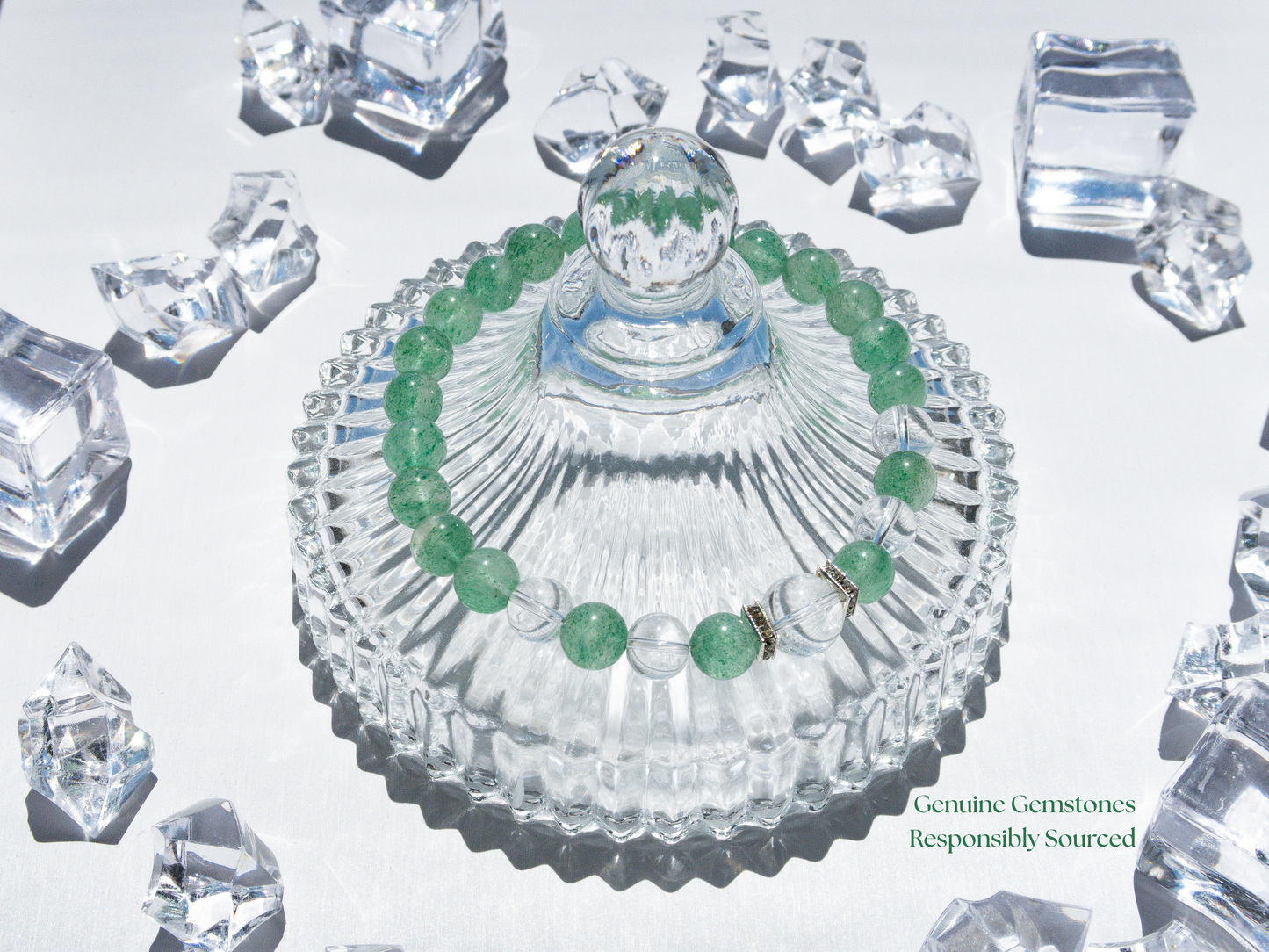 Green Strawberry Quartz & AAA Clear Quartz Bracelet – Handmade