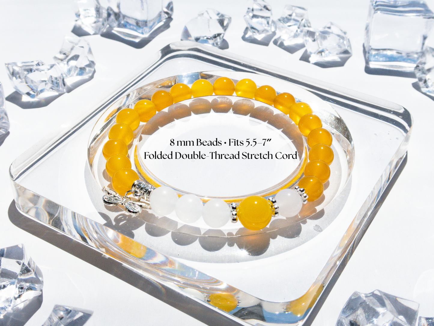 Yellow & White Agate Bracelet 8 mm Bracelet (10 mm Center)