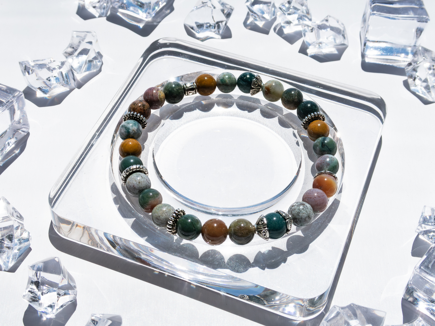Ocean Agate 8 mm Gemstone Bracelet – Handmade Stretch Crystal Jewelry, Calming Sea Green Beads, Unisex Gift, Fits 5.5-7″ Wrist