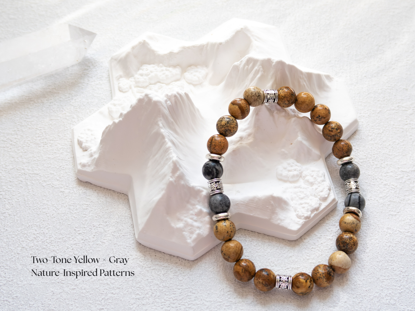 Yellow Picture Jasper & Gray Map Jasper Bracelet – Handmade