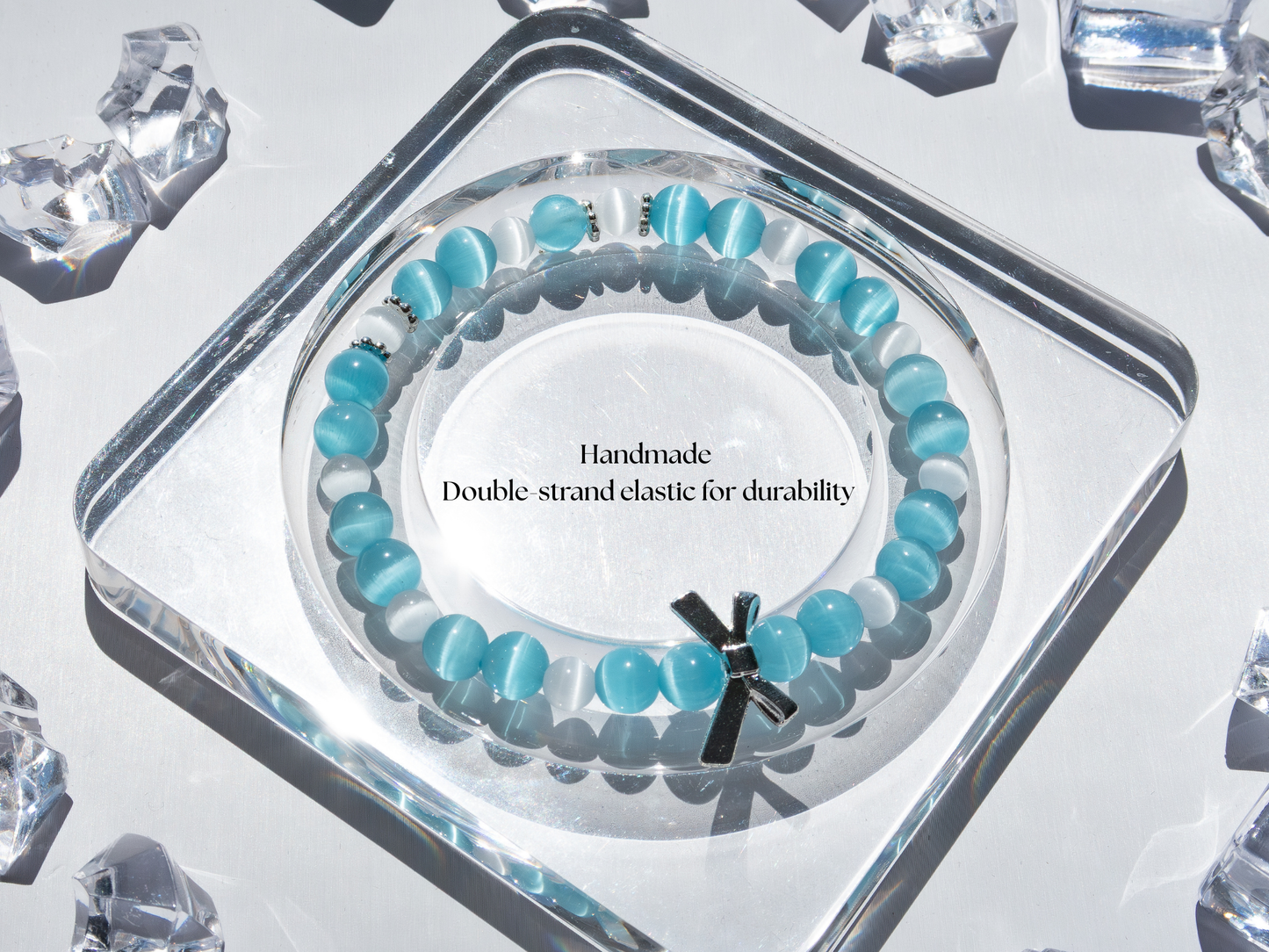 Blue & White Cat’s Eye Glass Bracelet