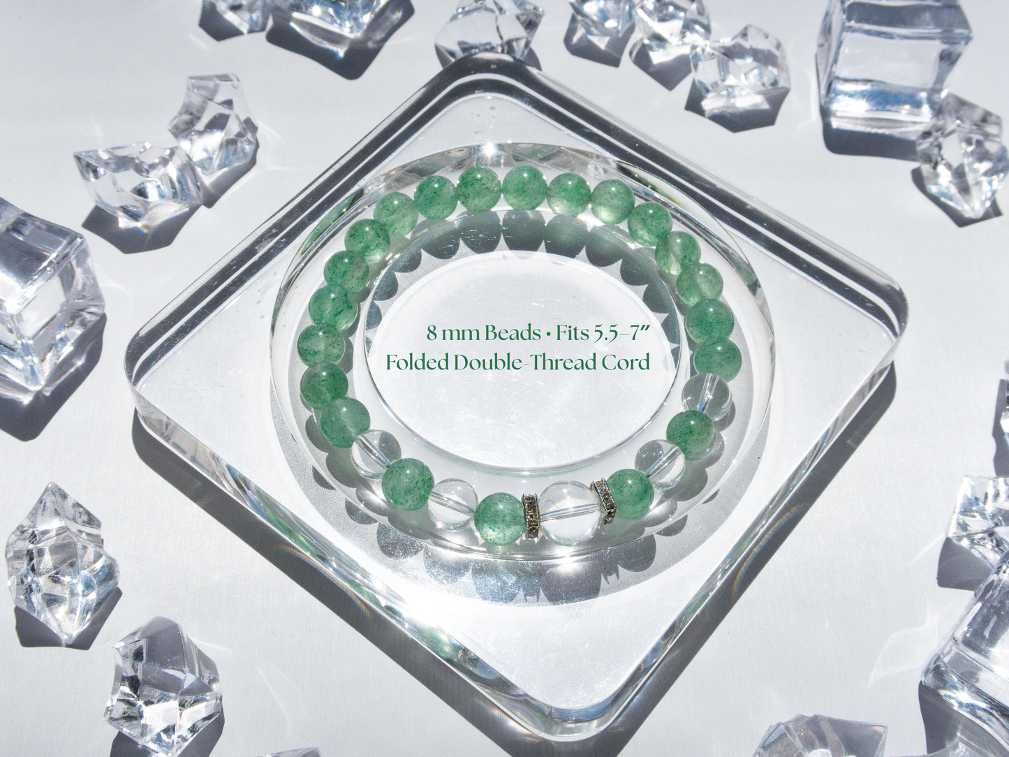 Green Strawberry Quartz & AAA Clear Quartz Bracelet – Handmade