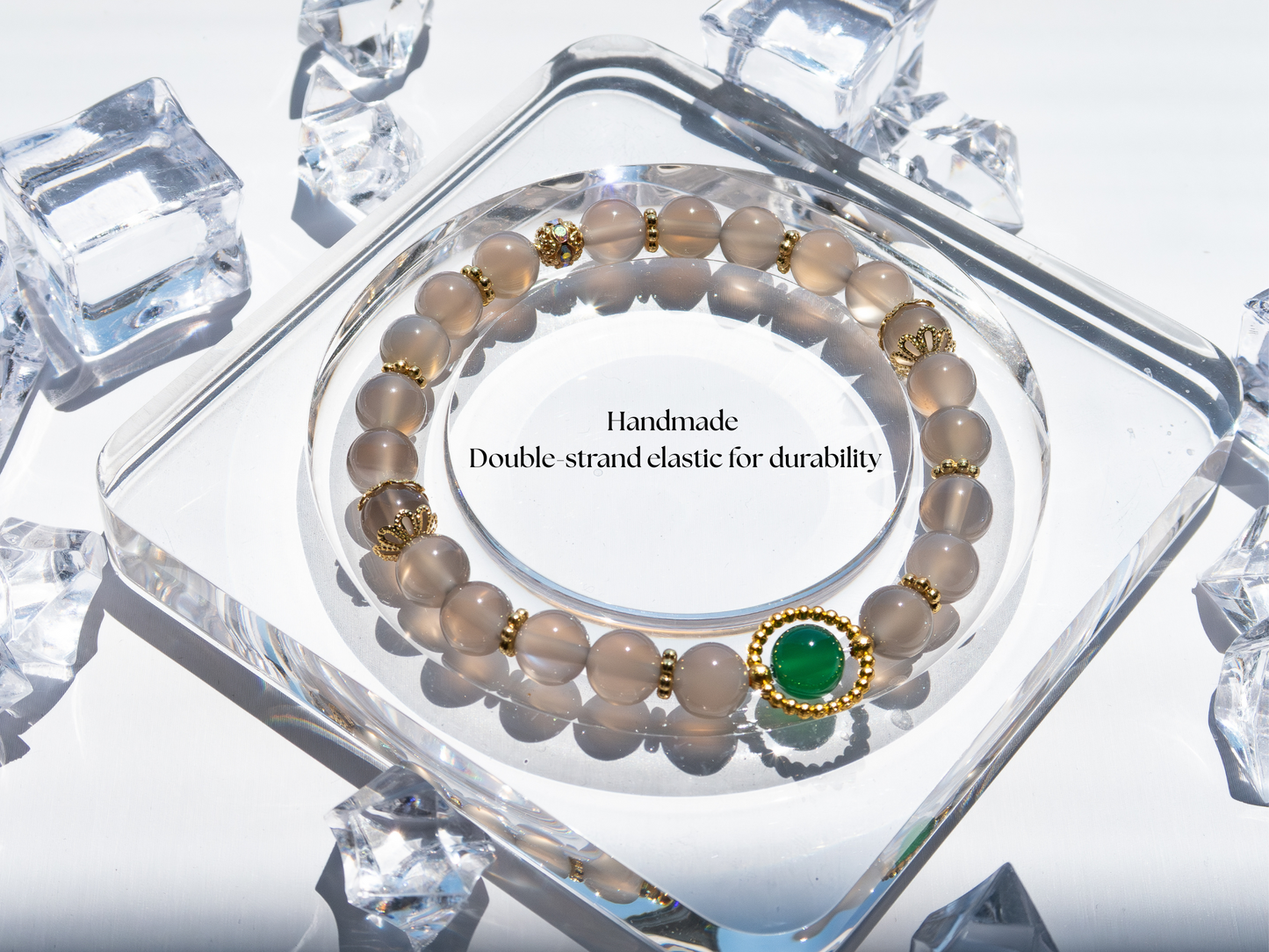 8mm Gray Agate & Green Agate (AAA) Bracelet – Unisex