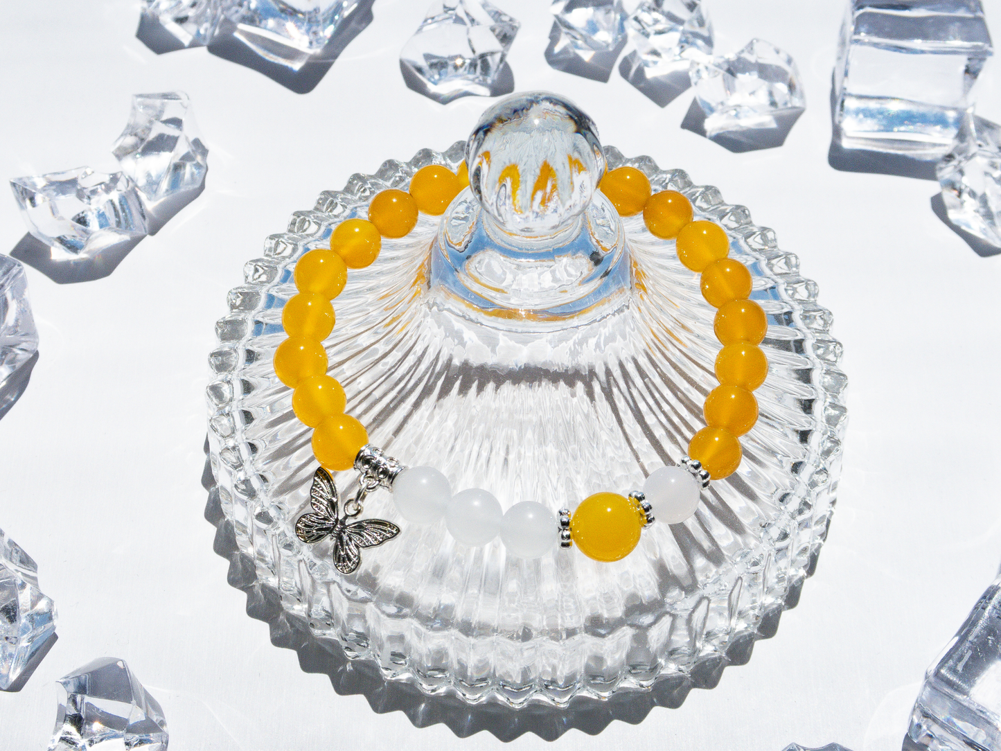 Yellow & White Agate Bracelet 8 mm Bracelet (10 mm Center)