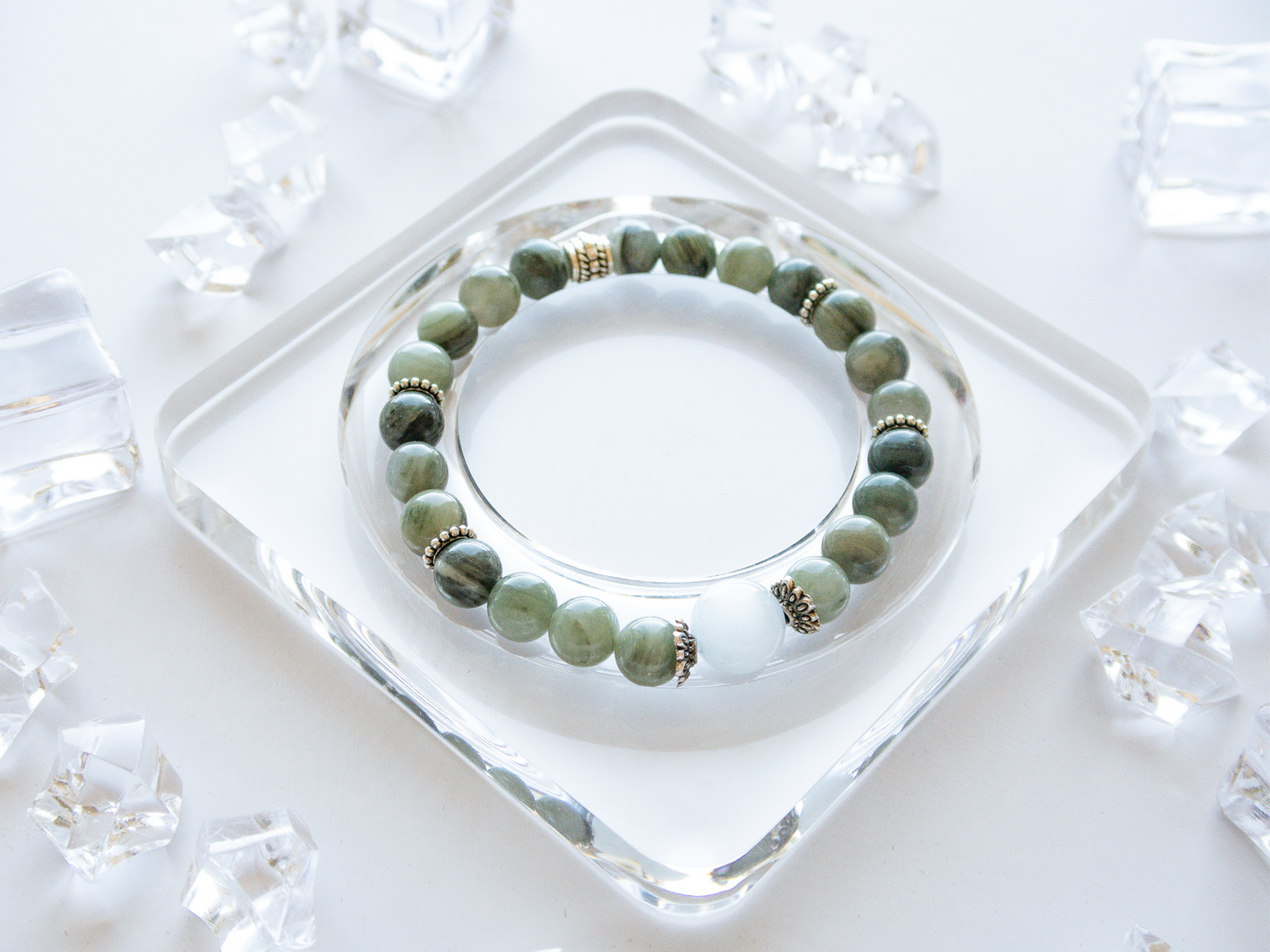 Prehnite Bracelet with White Moonstone