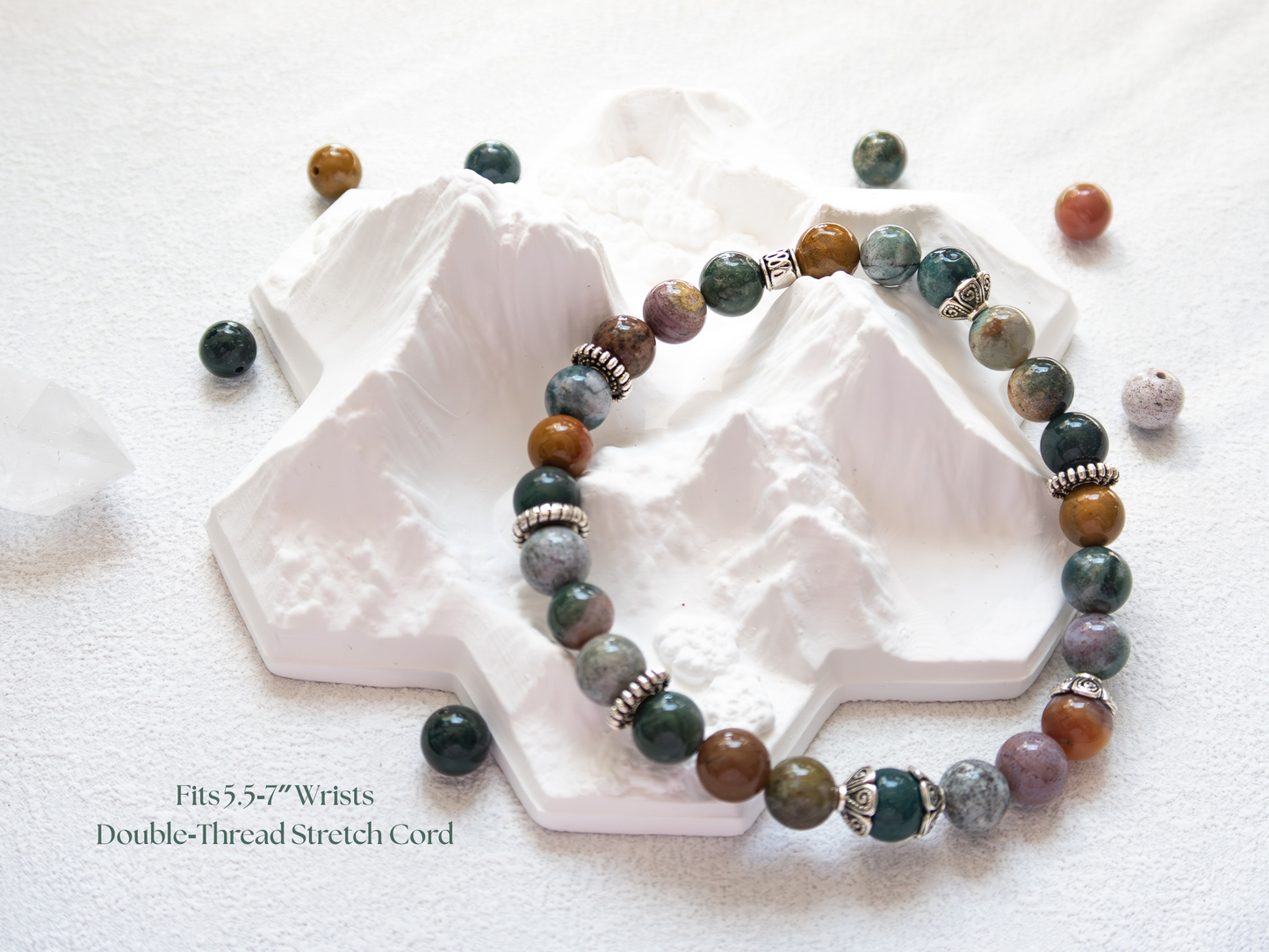 Ocean Agate 8 mm Gemstone Bracelet – Handmade Stretch Crystal Jewelry, Calming Sea Green Beads, Unisex Gift, Fits 5.5-7″ Wrist
