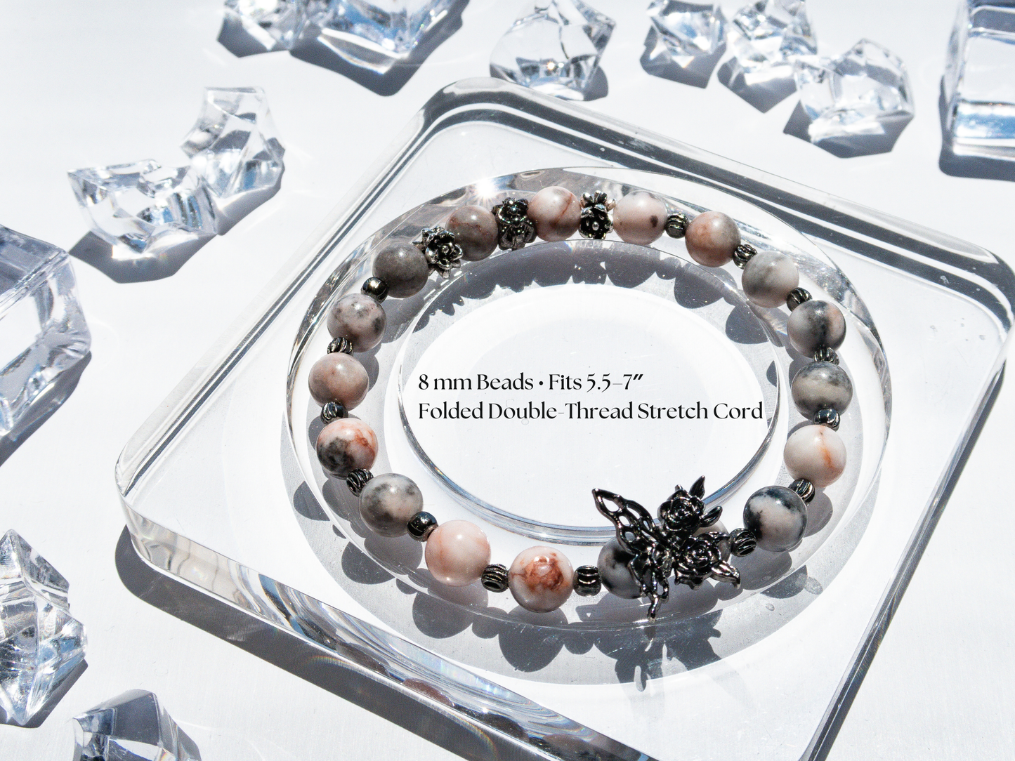 Pink Zebra Jasper Bracelet with Butterfly Charm – Handmade