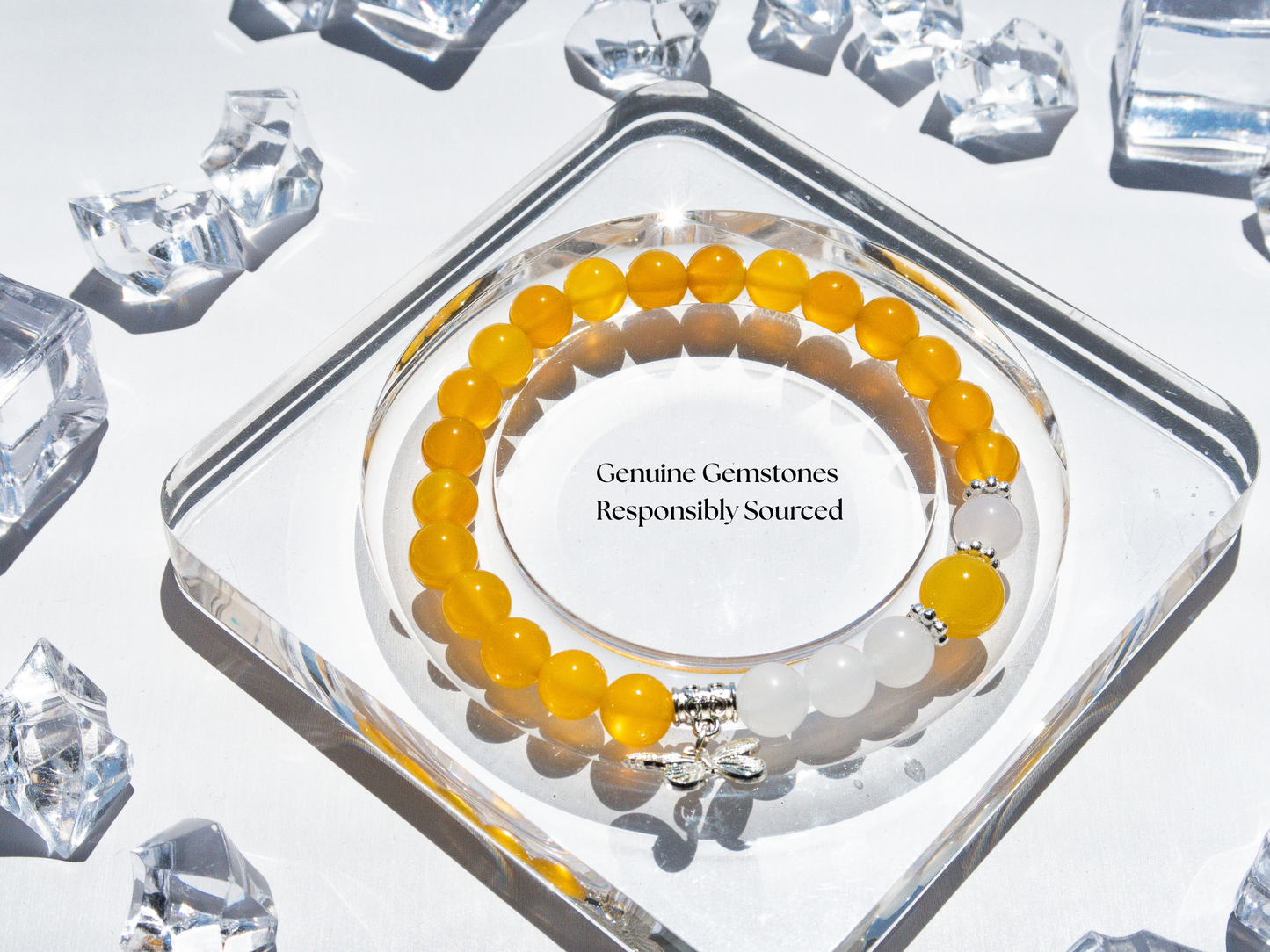 Yellow & White Agate Bracelet 8 mm Bracelet (10 mm Center)