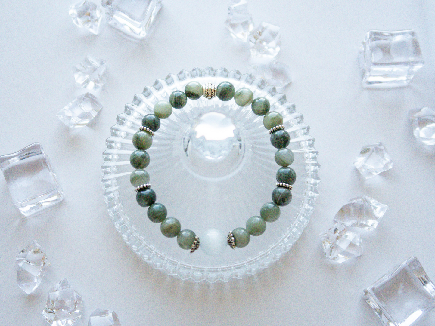 Prehnite Bracelet with White Moonstone