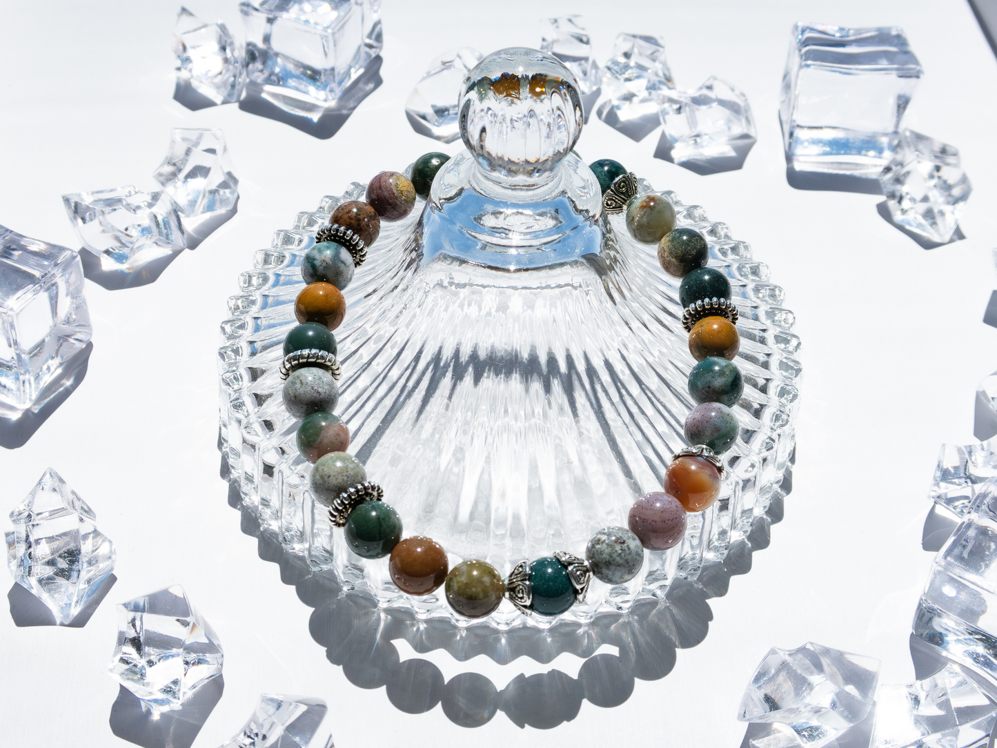 Ocean Agate 8 mm Gemstone Bracelet – Handmade Stretch Crystal Jewelry, Calming Sea Green Beads, Unisex Gift, Fits 5.5-7″ Wrist