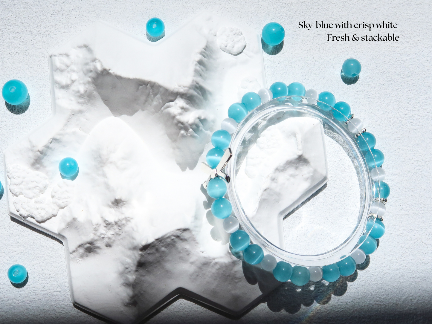 Blue & White Cat’s Eye Glass Bracelet