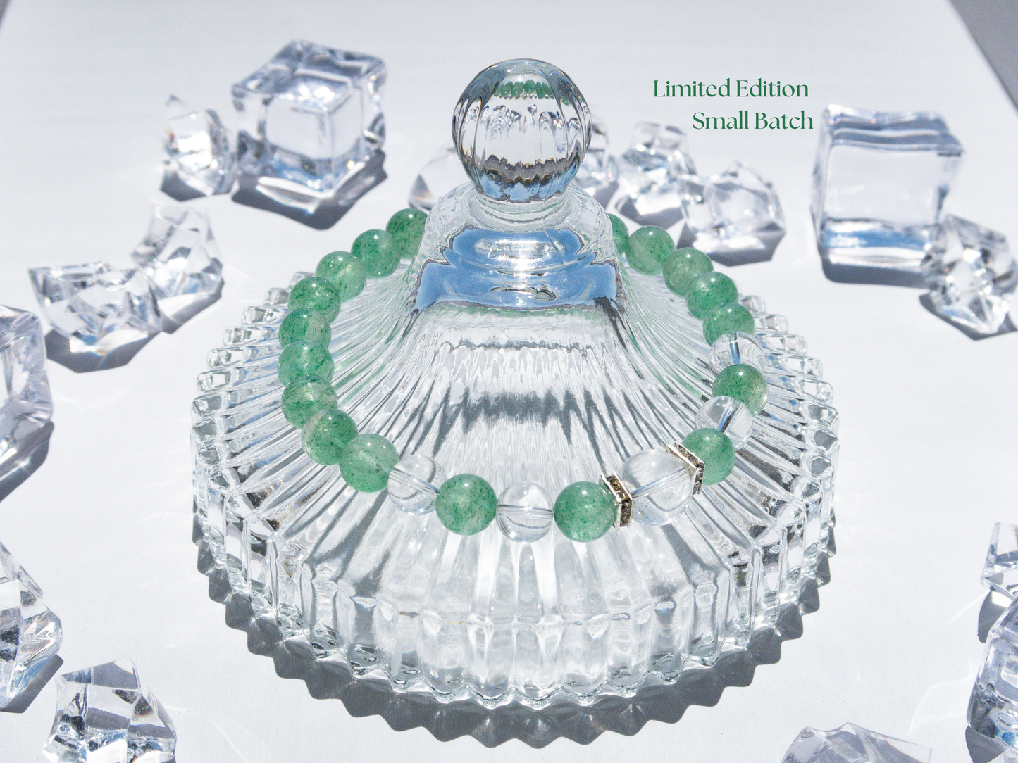 Green Strawberry Quartz & AAA Clear Quartz Bracelet – Handmade