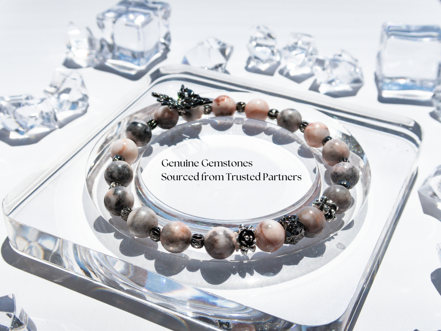 Pink Zebra Jasper Bracelet with Butterfly Charm – Handmade