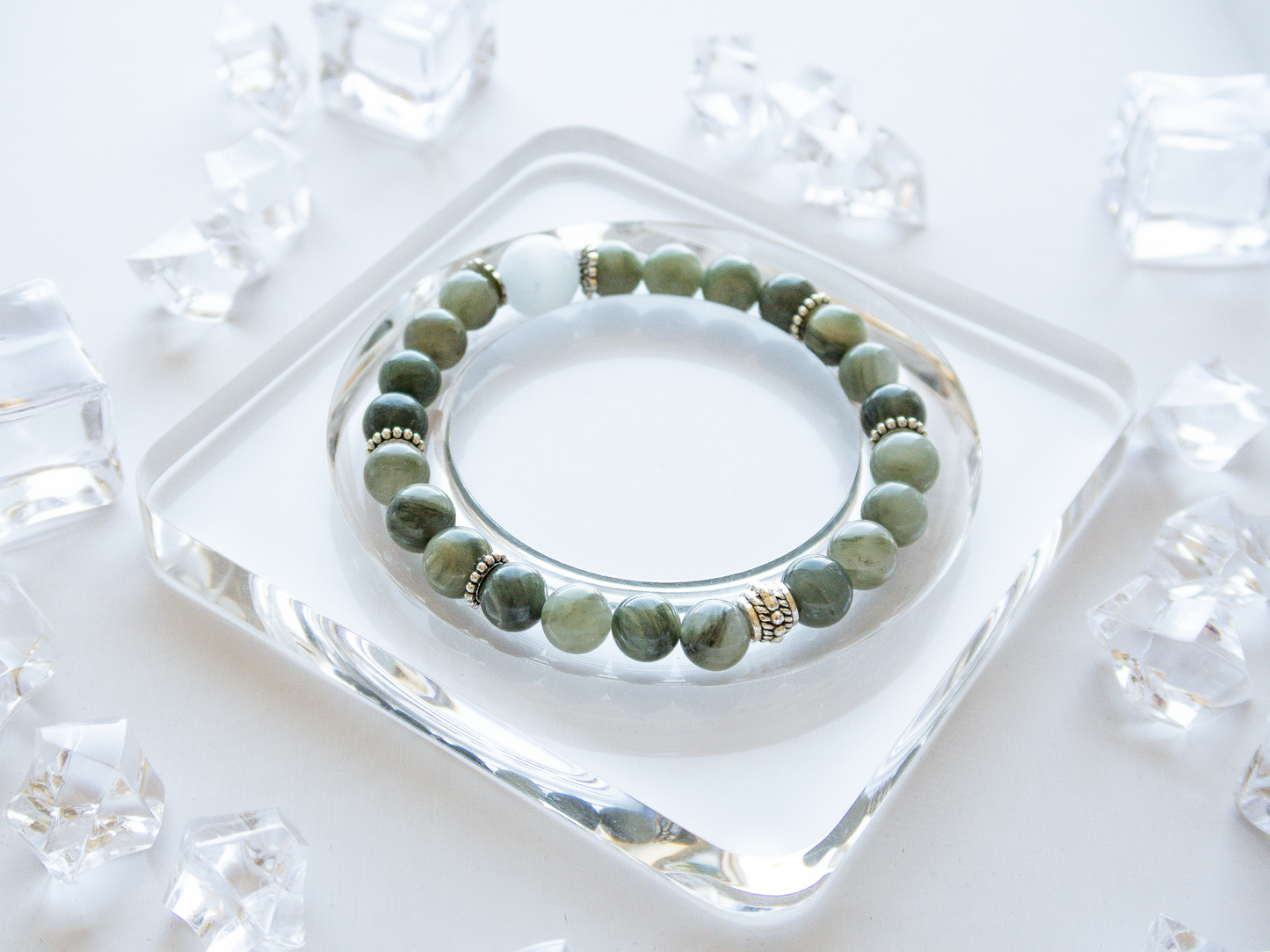 Prehnite Bracelet with White Moonstone