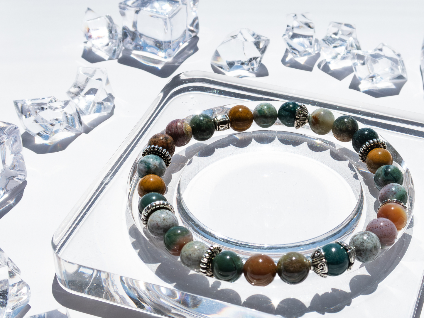 Ocean Agate 8 mm Gemstone Bracelet – Handmade Stretch Crystal Jewelry, Calming Sea Green Beads, Unisex Gift, Fits 5.5-7″ Wrist