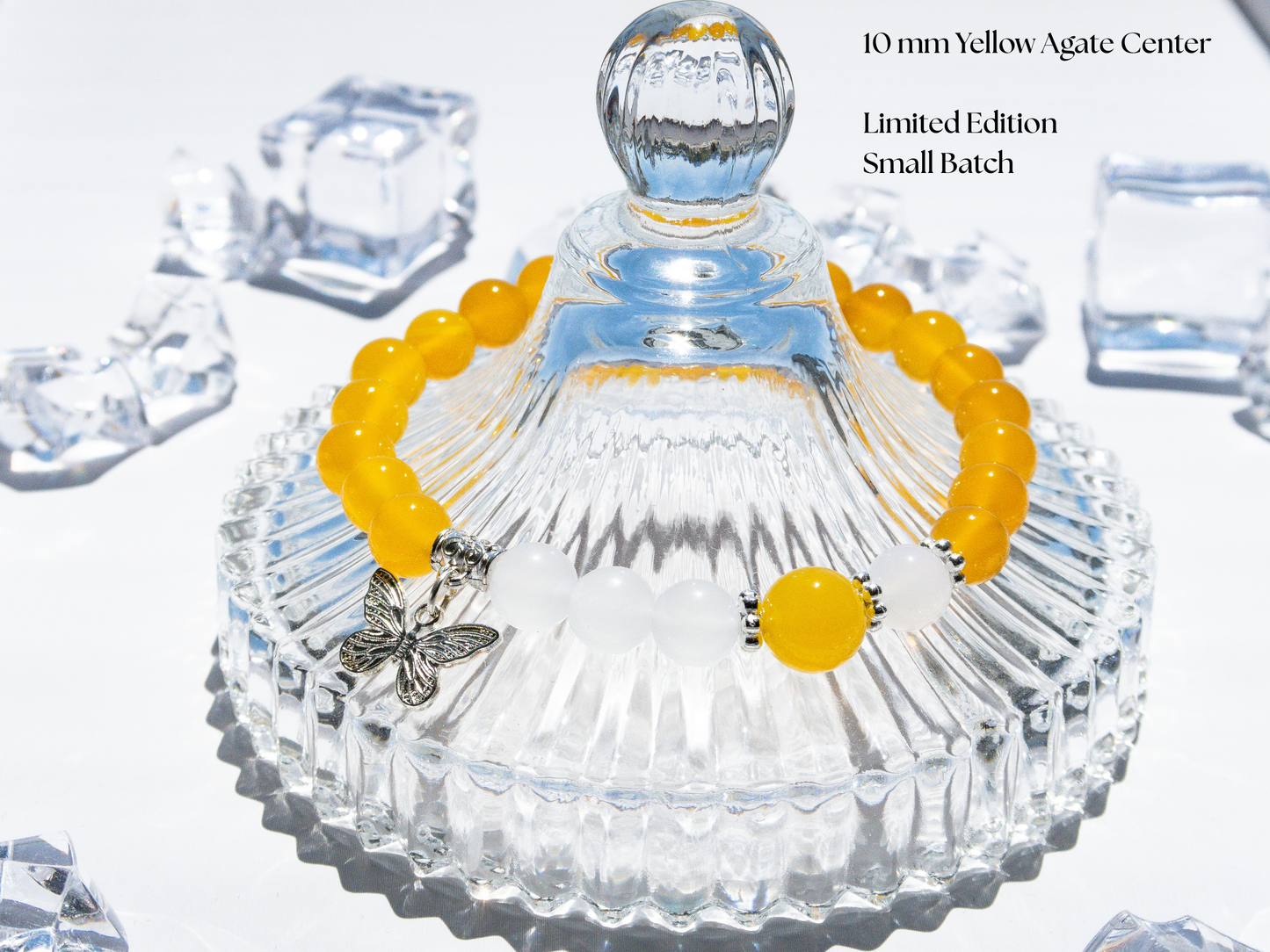 Yellow & White Agate Bracelet 8 mm Bracelet (10 mm Center)
