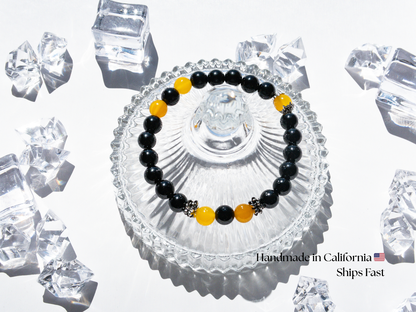 Yellow Agate & Black Onyx AAA Grade Bracelet – Handmade