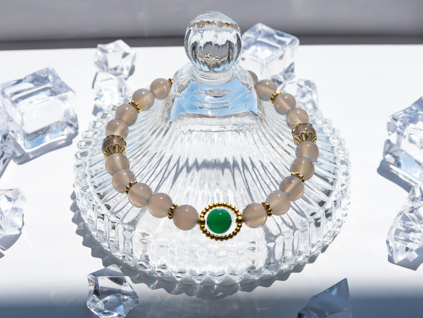 8mm Gray Agate & Green Agate (AAA) Bracelet – Unisex