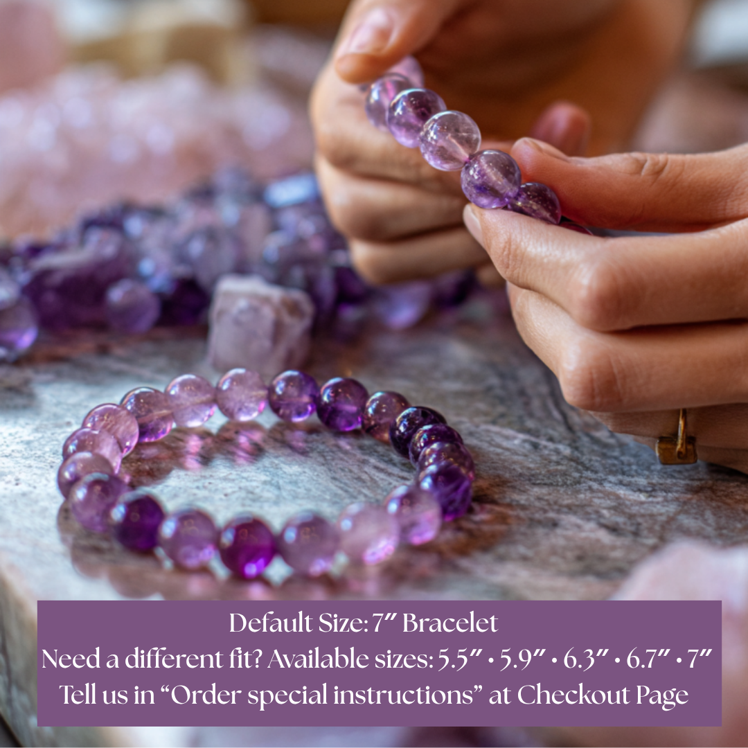 Violet Stone 8 mm Bracelet with Velvet Cat Charm – Handmade Original Design, Calming Crystal Gift, Stretch 6‑7 in, Limited Edition