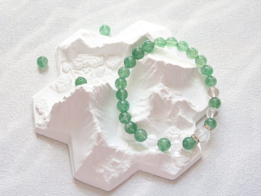 Green Strawberry Quartz & AAA Clear Quartz Bracelet – Handmade