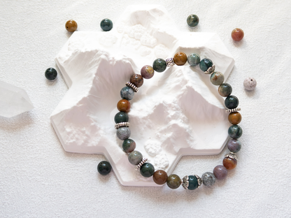 Ocean Agate 8 mm Gemstone Bracelet – Handmade Stretch Crystal Jewelry, Calming Sea Green Beads, Unisex Gift, Fits 5.5-7″ Wrist