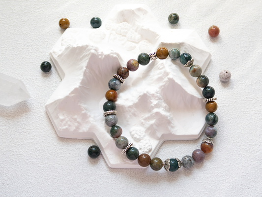 Ocean Agate 8 mm Gemstone Bracelet – Handmade Stretch Crystal Jewelry, Calming Sea Green Beads, Unisex Gift, Fits 5.5-7″ Wrist