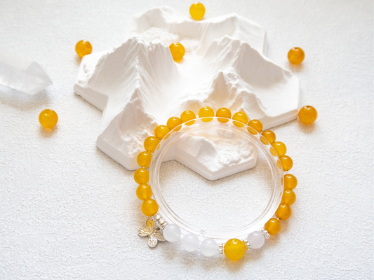 Yellow & White Agate Bracelet 8 mm Bracelet (10 mm Center)