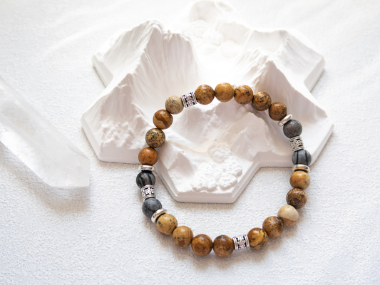 Yellow Picture Jasper & Gray Map Jasper Bracelet – Handmade