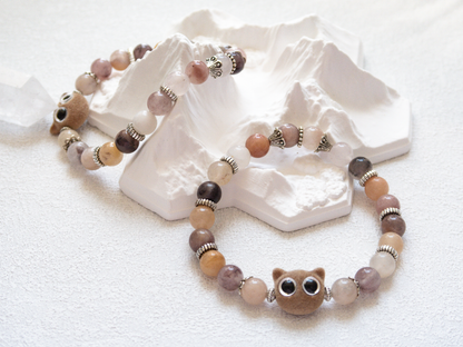 Violet Stone 8 mm Bracelet with Velvet Cat Charm – Handmade Original Design, Calming Crystal Gift, Stretch 6‑7 in, Limited Edition