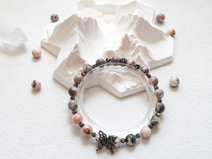 Pink Zebra Jasper Bracelet with Butterfly Charm – Handmade