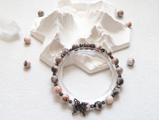 Pink Zebra Jasper Bracelet with Butterfly Charm – Handmade