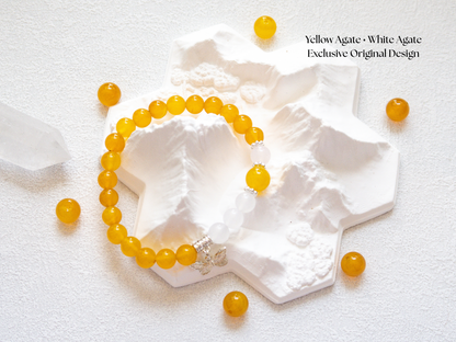 Yellow & White Agate Bracelet 8 mm Bracelet (10 mm Center)