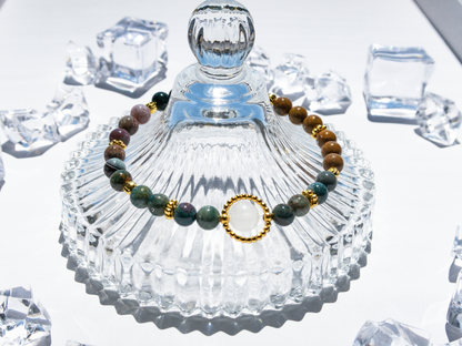 Ocean Agate 6 mm Bracelet w/ 8 mm White Jade Center –  Handmade Original Design • Calming Natural Stone • Elastic  Fits 5.5‑7″ Unisex Gift
