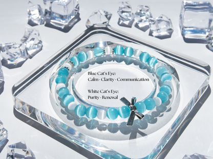 Blue & White Cat’s Eye Glass Bracelet